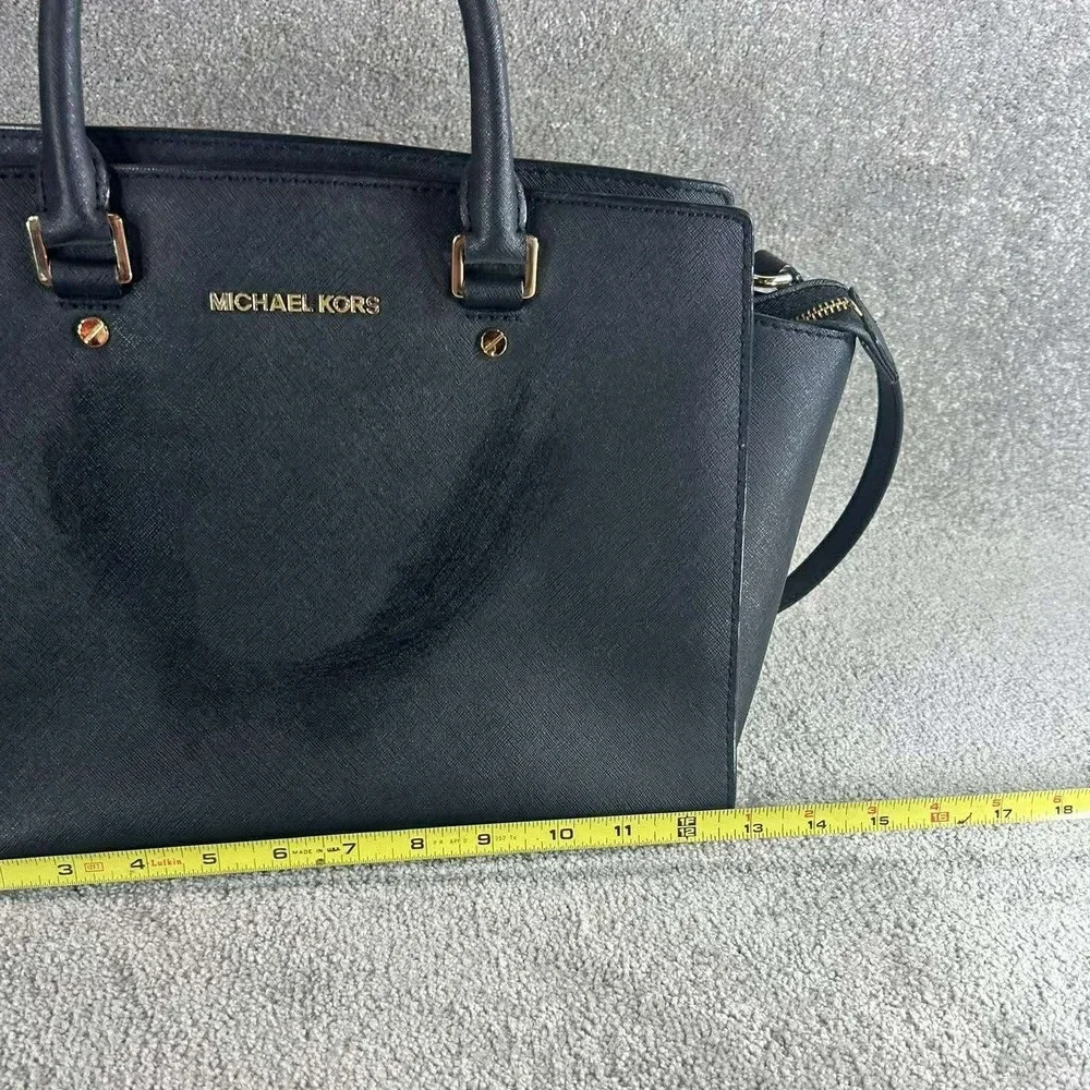 Michael Kors Selma Satchel Black Saffiano Leather Gold Hardware